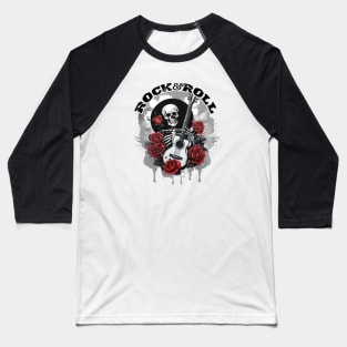 Skeleton ,Guitar and Roses - Rock and Roll Baseball T-Shirt